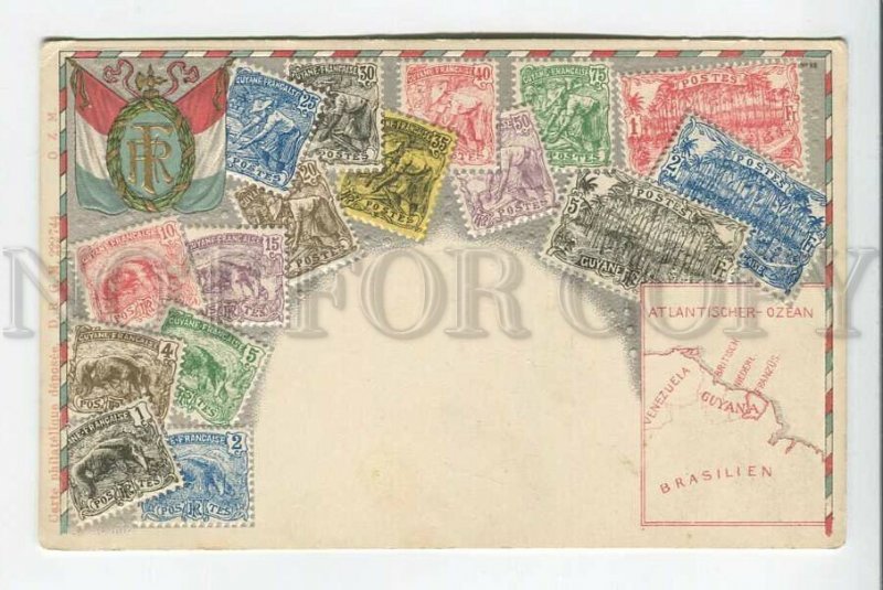 3184868 GUYANA Coat of arms STAMPS vintage EMBOSSED Postcard