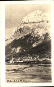 Field British Columbia BC and Mt Stephen Vintage Real Photo Postcard