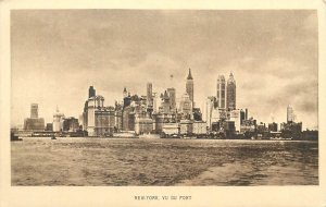 United States New York skyline panorama from the port vintage postcard