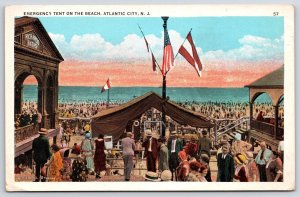 Emergency Tent On The Beach Atlantic City New Jersey NJ Crowd Boardwalk Postcard