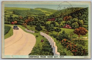 Postcard 1947 Greetings From Gore Bay Ontario Manitoulin District Ajax Cancel