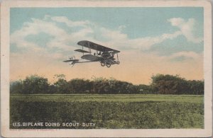 Postcard Airplane US Biplane Doing Scout Duty