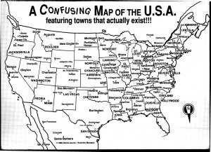 Postcard MAP Comic US A Confusing  Map of the U.S.A.