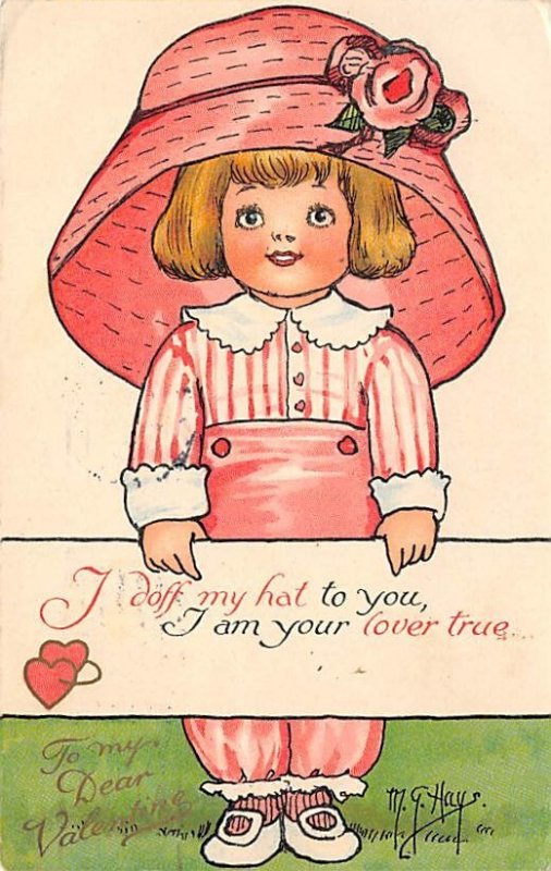 Artist M. G. Hays Valentines Day PU 1914 light postal marking on front