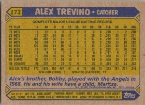 1987 Topps Baseball Card Alex Trevino Los Angeles Dodgers sk17826