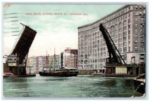 1908 Jack Knife Bridge State Street Steamship Scene Chicago Illinois IL Postcard 