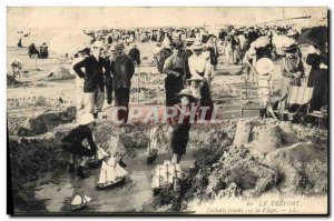 Old Postcard Treport Children playing on the beach