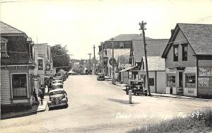 Deer Isle Village Street View Store Fronts Old Cars in 1941 RPPC Postcard