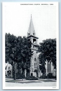 Grinnell Iowa IA Postcard Congregational Church Trees Street Exterior Scene