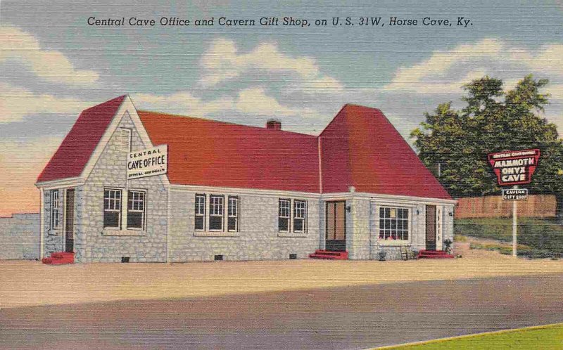 Central Cave Office Cavern Gift Shop US 31W Horse Cave Kentucky linen postcard