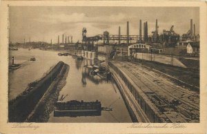 Postcard Germany duisburg niederrheinische hitte port boat Crane river city
