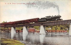 J51/ Ann Arbor Michigan Postcard c1910 University Boat Livery Railroad 262