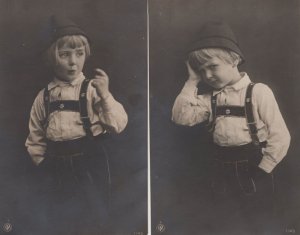 German Children Bossy Boy Posh Child Wild Fashion 2x Old Postcard s