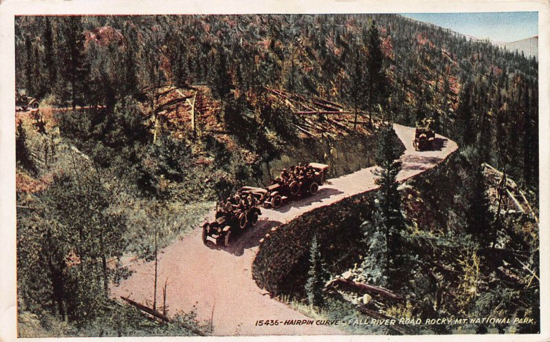 Hairpin Curve, Fall River Road, Rocky Mtn. National Park, Early Postcard, Used