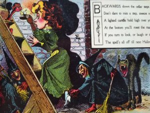 Halloween Postcard Nash Series 1073 Comic Witches Black Cat Spook Lady