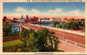 Minnesota Minneapolis Third Avenue Bridge Showing Milling Section 1944 Curteich