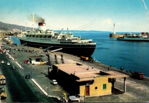 Ships Transatlantic Freighter In The Harbour Messina Italy