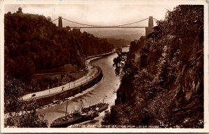 Vtg Clifton Suspension Bridge Leigh Woods Steamer Ship Somerset England Postcard