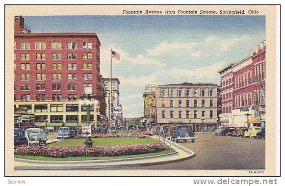 Fountain Avenue From Fountain Square, Springfield, Ohio, 1930-1940s
