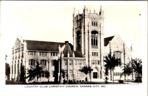 RPPC, Kansas City, MO Missouri  COUNTRY CLUB CHRISTIAN CHURCH ca1940's Postcard