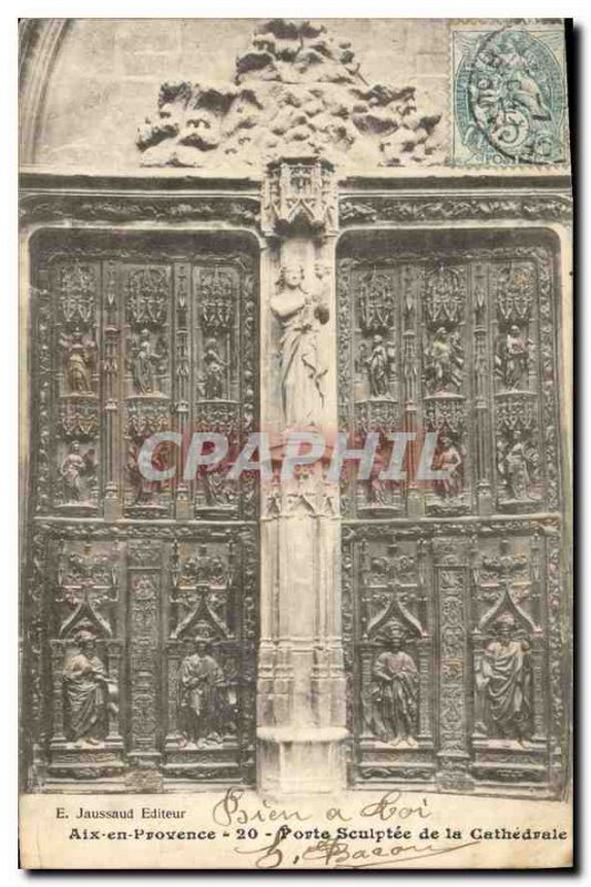 Old Postcard Aix en Provence Carved door of the cathedral