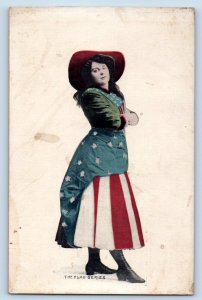 Pretty Woman Postcard Wearing Dress The Flag Series c1910's Antique Unposted