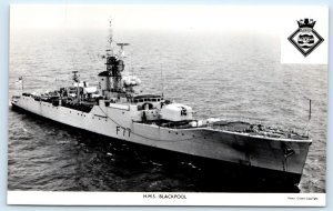 RPPC  British Royal Navy Ship H.M.S. BLACKPOOL Frigate c1960s Badge Postcard