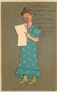 Artist impression C-1910 Sweet Sixteen Singer Comic Humor Postcard 21-9758