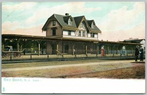 RED BANK NJ RAILROAD STATION 1909 UNDIVIDED ANTIQUE POSTCARD RAILWAY TRAIN DEPOT