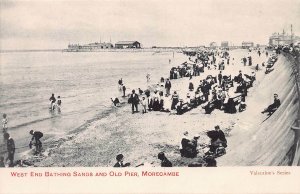 West End Bathing Sands & Old Pier, Morecambe, England, Early Postcard, Unused