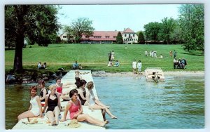 ANGOLA, Indiana IN ~ Bathing Beauties POTAWATOMI INN & BEACH Pier 1960s Postcard