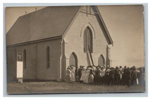 Vintage 1900's RPPC Postcard Raising Church Window in Rural Church