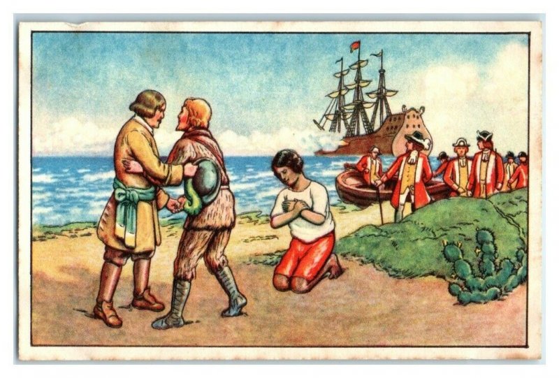 Rescued by English Warship, Robinson Crusoe, Echte Wagner German Trade Card