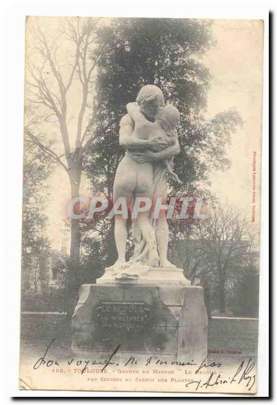 Toulouse Old Postcard marble Group Return by seysses the garden plants