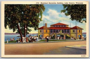 Vtg Wisconsin WI Municipal Recreation Building Lake Geneva 1930s View Postcard