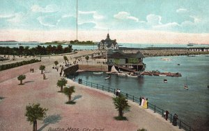 Vintage Postcard City Point Pier Harbor Boston Massachusetts MA Hugh C. Leighton