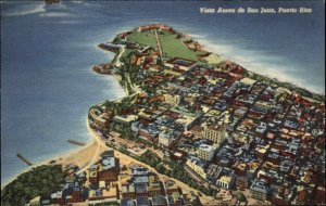 San Juan Puerto Rico PR Vista Aerea Air View Linen Vintage Postcard