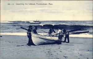 Provincetown Cape Cod MA Launching Lifeboat Life Saving c1905 Postcard