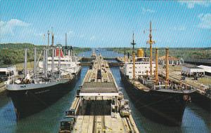 Panama Canal Cargo Ships In Gatun Locks View From Control Tower