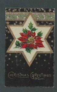 Ca 1926 Post Card Xmas Greeting Celluloid W/Flower In Center Of Star W/Gold Trim