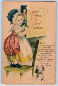 Christmas Postcard Little Girl Miss Hubbard Doll In The Cabinet Clapsaddle Wolf