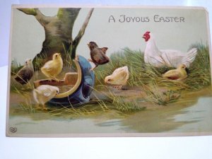 Easter Postcard Rooster Chicken Baby Chicks EAS Germany Embossed Vintage