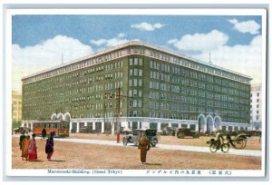 Tokyo Japan Postcard Marunouchi Building Crowd Road Scene c1930's Unposted