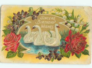 Pre-Linen SWAN BIRDS WITH MANY FLOWERS AC5579