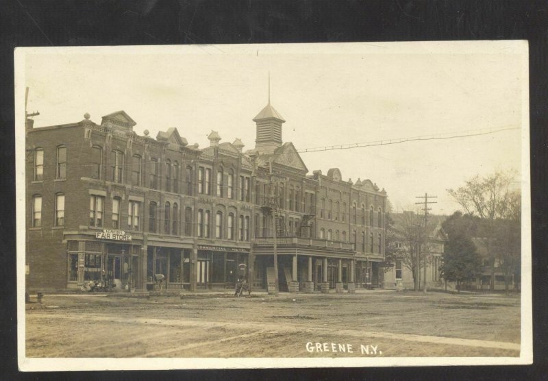 RPPC GREENE NEW YORK NY DOWNTOWN STREET SCENE VINTAGE REAL PHOTO POSTCARD