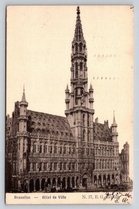 Vintage 1906 Brussels Hotel de Ville Postcard Belgium Gothic Architecture