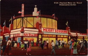 Linen PC Night View of Playland Merry Go 'Round Wildwood-by-the-Sea, New Jersey