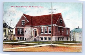 Public Library Building Street View Mt Pleasant Iowa IA 1911 DB Postcard P12