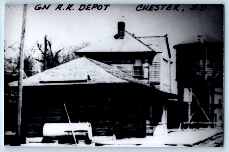 Chester South Dakota SD Postcard GN R.R. Depot Station Train Railroad Railway