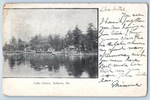 1905 Auburn Maine ME Vintage Postcard Lake Grove Exterior View Dock Port Posted
